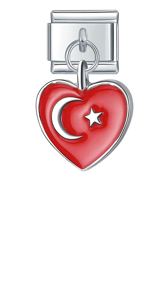 Turkey Heart Flag, on Silver - turkey-heart-flag-on-silver-charms-45942183526735.png
