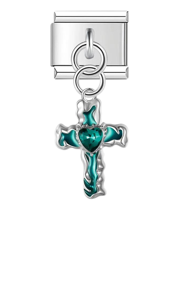 Turquoise Cross with Heart, on Silver - turquoise-cross-with-heart-on-silver-charms-45931502207311.png