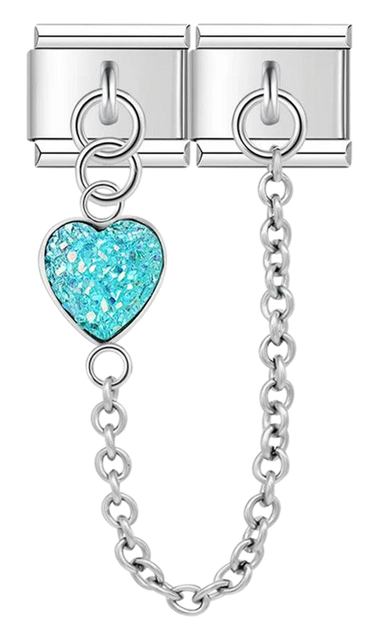Turquoise Heart, Double Linked Charms, on Silver - turquoise heart double linked charms on silver.png