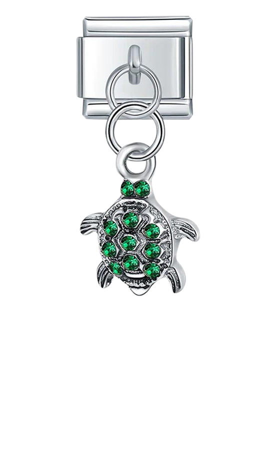Turtle with Green Stones, on Silver - turtle-with-green-stones-on-silver-charms-45922132459855.png