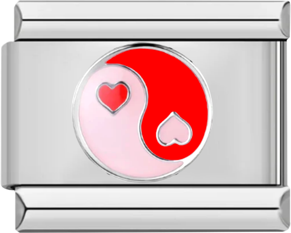 Yin & Yang with Heart, Red & Pink, on Silver - yin and yang with heart red and pink on silver charms official.png